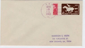 US Scott dos centavos Bisect con 4 Pony Express en portada Sun, La.# 2 1963 - Imagen 1 de 2