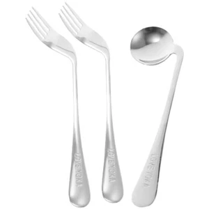 1 Set of Adaptive Utensils Angled Fork and Spoon Stainless Steel Elderly Righ... - Picture 1 of 9