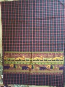 Primitive Black Bear, Canoe & Fish Linen Kitchen Hand Towel For Cabin or Lodge - Picture 1 of 2