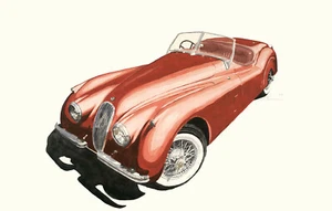 "XK120 Red" Jaguar 12"X16" Signed, Numbered Giclee Print By Richard Lewis - Picture 1 of 1