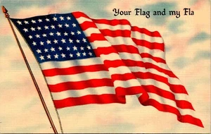 Your Flag and My Flag American Flag Linen Postcard - Picture 1 of 2