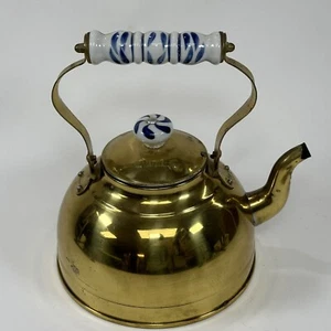 Vintage Kettle Pot Ceramic Handle Benjamin & Medwin NY 9”T Handcrafted Brassware - Picture 1 of 14