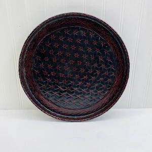 Japanese Bamboo Tray Vintage Round RANTAI Lacquerware 12” - Picture 1 of 7