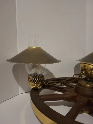 Vintage Rustic Wagon Wheel Chandelier 3 Light Farmhouse Ceiling Fixture READ - Image 1 of 4