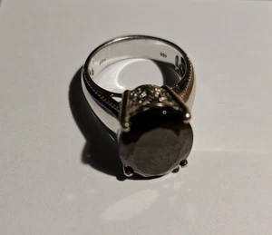 Black Oval Stone Ring Antique Filigree Style 925 Sterling Silver Size 6.5 - Picture 1 of 7