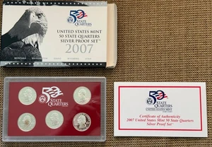 2007 UNITED STATES MINT 50 STATE QUARTERS SILVER PROOF SET MT, WA, ID, WY AND UT - Picture 1 of 6
