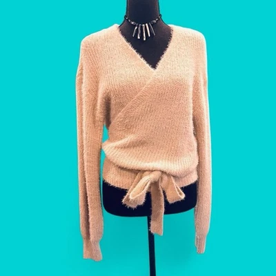 Pink Lily Beige Oatmeal Soft Wrap Long Sleeve Sweater Medium - Image 1 of 4