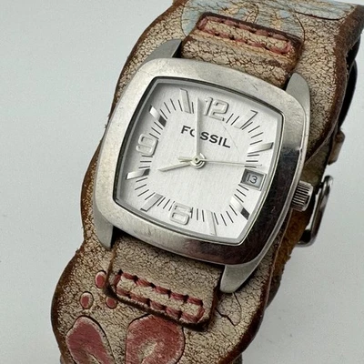 Reloj de cuarzo fósil de colección para mujer 50 m plateado acero cuero correa fecha nuevo batería Foto 1 de 4