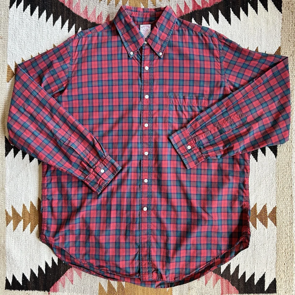 Camisa vintage de los años 70 Brooks Brothers de algodón a cuadros con botones talla 17 Foto 1 de 4