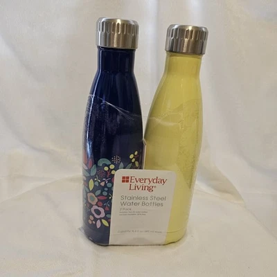 Paquete de 2 botellas de agua SS amarillas azules con flores para vida diaria de 16,4 OZ cada una Foto 1 de 4
