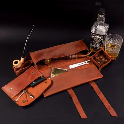 Churchwarden Pipe Leather Tool Roll Up Tobacco Smoking Pouch Case Tamper Holder - Image 1 of 4