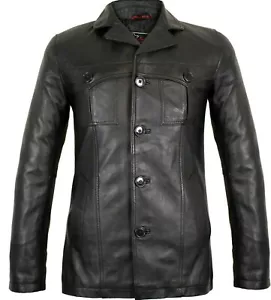 Herren Lederblazer Ledermantel Leder Sakko Lederjacke Suit Blazer Schwarz 70er - Bild 1 von 6