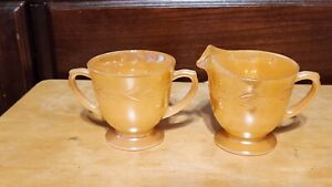 Fire King Creamer and Sugar Bowl Luster Ware Peach Luster