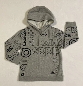 Boys Little Kids Adidas Gray Hooded Sweatshirt Hoodie Three Stripes Youth Size 5 - Picture 1 of 7