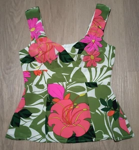 NANETTE LEPORE 100% Silk Tropical Floral Resort Vacation Peplum Top size 0 - Picture 1 of 7