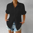 Women Summer Tunic Shirts Ladies Short Sleeve Button Down Blouse Tops T Shirt *