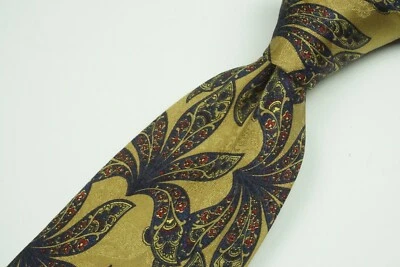 Corbata Stefano Ricci Metálica Dorada Azul Índigo Floral 100% Seda Hecha en Italia  Foto 1 de 4