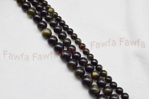 6/8/10mm Black Multicolor Gold Eye Obsidian Round Gems Loose Beads Strand 15"