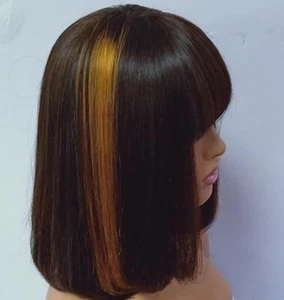 cool hair bang no crease blonde fringe bob ombre European 100% human Hair Wig - Picture 1 of 5