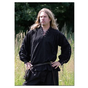 Mittelalterhemd, Piratenhemd geschnürt schwarz Wikinger Mittelalter Hemd Piraten - Bild 1 von 2