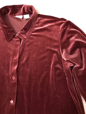 Camisa Y2K Cherokee Mujer XL Terciopelo Terciopelo Botón Manga Larga Ciruela Púrpura Elastizada Foto 1 de 4