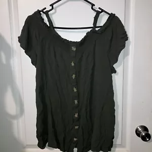 TORRID Rayon Green Ruffled Cold Shoulder Top Size 0 - Picture 1 of 8