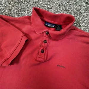 Vintage Patagonia Polo Shirt Mens M Red Organic Cotton Long Sleeve Outdoor - Picture 1 of 6
