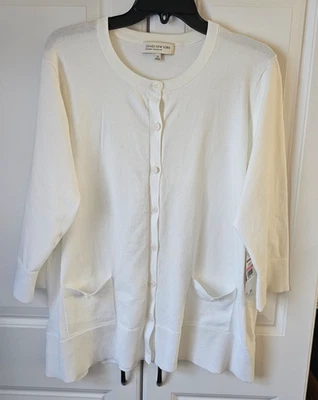 Nuevo con etiquetas Jones New York Cárdigan Blanco Algodón/Nylon 2 Bolsillos Cárdigan Suéter $84 2XL Foto 1 de 4