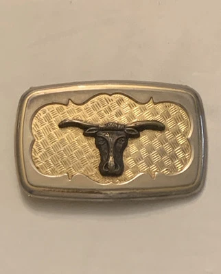 Vintage Gold and Bronze Texas Longhorn Steer Cattle Belt Buckle - Image 1 of 3