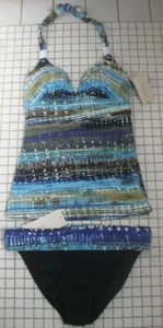 GOTTEX swimsuit black multi color aqua teal 12 tankini  NWT $126 - Picture 1 of 8