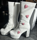Dollskill White Platform Boots White/Pink Heart Size 8