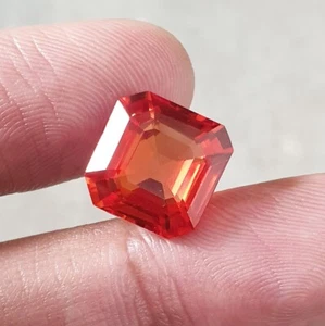 12.52 Ct Flawless AAA Square Cut Ceylon Orange Sapphire Lab Grown Loose Gemstone - Picture 1 of 8