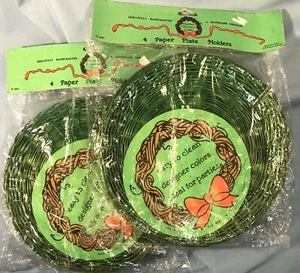 8 soportes para platos de papel de bambú tejido de mimbre verde ratán NOS decoración de Navidad - Imagen 1 de 6