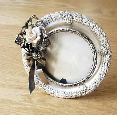 MARCO DE FOTOS VINTAGE ORNAMENTADO R 925 PLATA ESTERLINA con Rosa Hecho a Mano? Foto 1 de 4