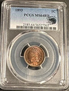 1893 Indian Head Cent PCGS MS64RB Eagle Eye Photo Seal - Picture 1 of 2