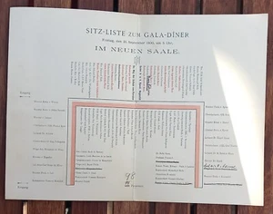 Original KuK Kaiser FJ Empfang "Sitz-Liste zum Gala-Diner" im neuen Saale-1900 - Bild 1 von 5