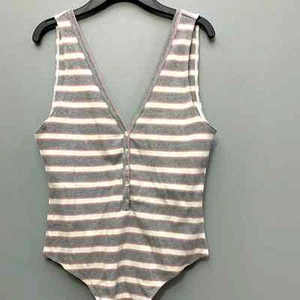 American Apparel grau gestreifter Tanga-Body neu ohne Etikett - Bild 1 von 8