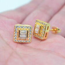 18K Yellow Gold Filled Clear Topaz Baguette Square Gorgeous Stud Earrings