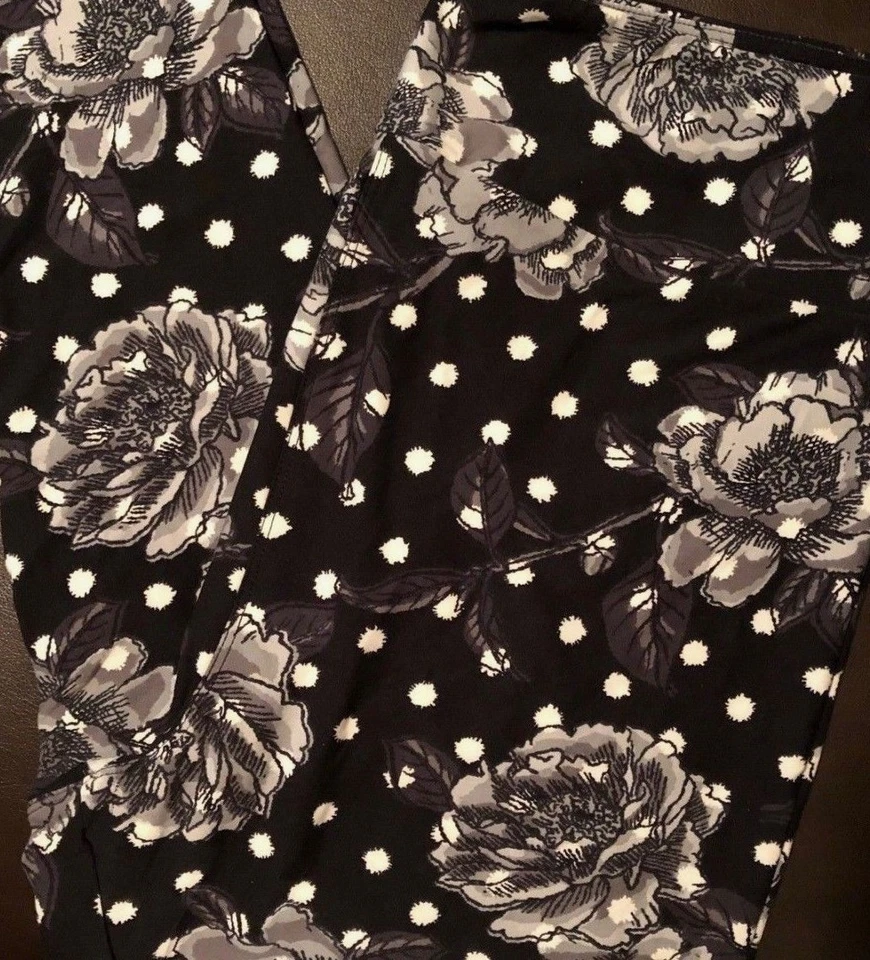 New Lularoe TC Black White Polka Dot Rose Floral Leggings ..Vintage Gorgeous! - Image 1 of 1