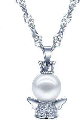Yumilok Pendentif Collier De Perle En 925 Argent Et Rhodium Zircon Le Petit Ange - Photo 1/4