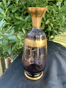 Decantur in vetro viola e oro alto 8" - Foto 1 di 5
