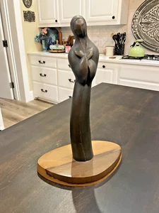 Signed Dewitt McKinley Virgin Mary 12” Tall VTG Bronze Statue On Wooden Base - Picture 1 of 8
