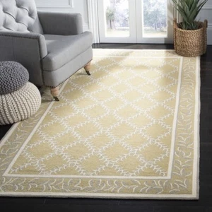 Safavieh Chelsea Trellis Floral Hand Made Tufted Wool Rug Yellow Tan Grey 5'x8' - Picture 1 of 9
