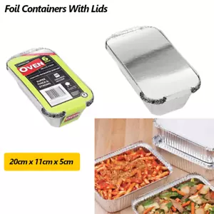 Aluminium Foil Container With Lid Disposable Baking Roasting Tray Takeaway Bulk - Picture 1 of 9