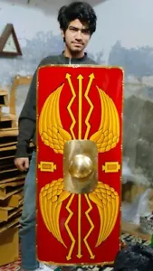Roman Scutum Shield – 42"x20 " Brass Lined | Red Armor Reproduction Costume Prop - Picture 1 of 23