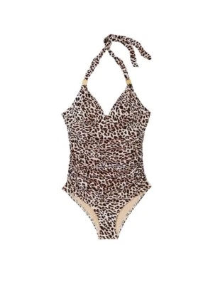 Victoria's Secret L UNA PIEZA Monokini Traje de Baño Acanalado Halter NUEVO LEOPARDO Animal Foto 1 de 4