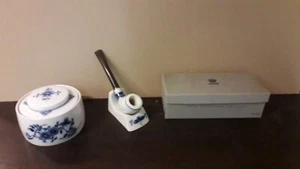 set fumo pipa tabacchiera royal copenhagen. Blue Fluted Tobacco Smoking Set - Picture 1 of 2
