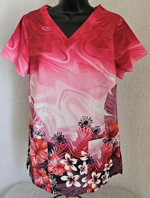 Womens Shirt Top Blouse Size S Small Short Sleeve V Neck Pockets Scrub - Image 1 of 4