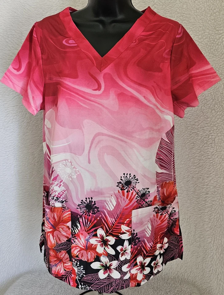 Womens Shirt Top Blouse Size S Small Short Sleeve V Neck Pockets Scrub - Image 1 of 4