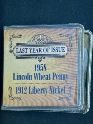 LAST YEAR OF ISSUE 1958 LINCOLN WHEAT PENNY & 1912 LIBERTY NICKEL  - Image 1 of 4